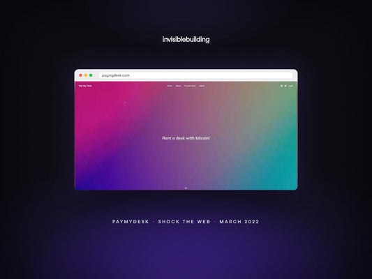 PayMyDesk: the paymydesk.com homepage, Rent a desk with bitcoin, built at Shock the Web in March 2022