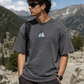 STRIDE Men’s Heavyweight Cotton T Shirt Washed Grey Cotton Drop Shoulder Casual Outdoor Streetwear