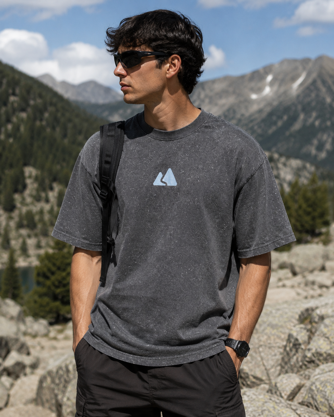 STRIDE Men’s Heavyweight Cotton T Shirt Washed Grey Cotton Drop Shoulder Casual Outdoor Streetwear
