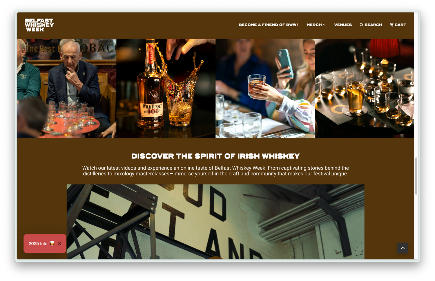 Shopify website for Belfast Whiskey Week featuring Irish whiskey tastings and event marketing design